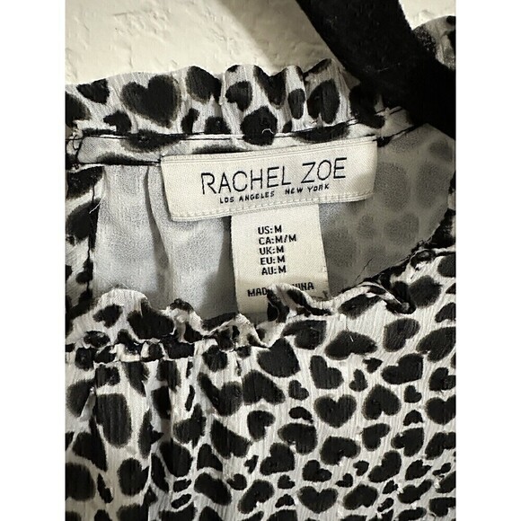 Rachel Zoe Blouse Size Medium Womens Sheer Heart Design High Neck Long Sleeve - Picture 6 of 7